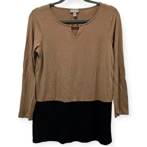 J. Jill Wearever Collection Size S Petite Camel Black Colorblock Long Sleeve Top - Picture 1 of 3